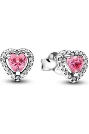 PANDORA Timeless erhabene rosafarbene Herz Ohrstecker aus Sterling Silber mit Zirkonia, 298427C02