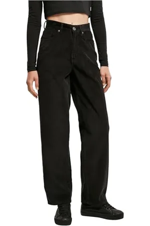 Urban classics Damen Ladies High Waist 90´S Wide Leg Corduroy Pants Hose, Black, 28