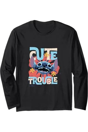 Disney Lilo & Stitch Cute Trouble Big Stitch Face Distressed Langarmshirt