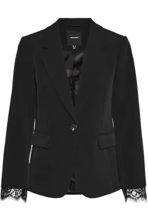 VERO MODA Damen VMLULU LS Fitted LACE Detail Blazer, Black, 44