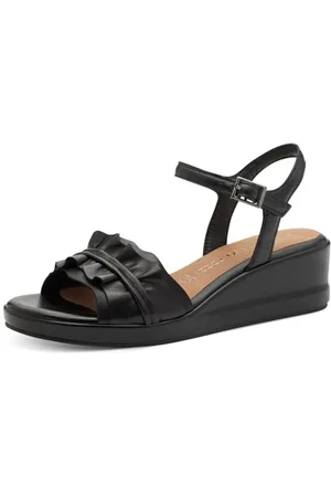 Marco Tozzi Damen Sandalen mit Keilabsatz aus Leder Elegant, (Black), 40 EU