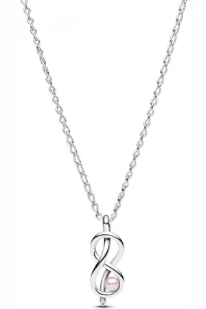 PANDORA Moments Unendlichkeitsknoten Halskette aus Sterling Silber mit Zirkonia und künstlicher Perle, Größe: 50cm, 393762C01-50