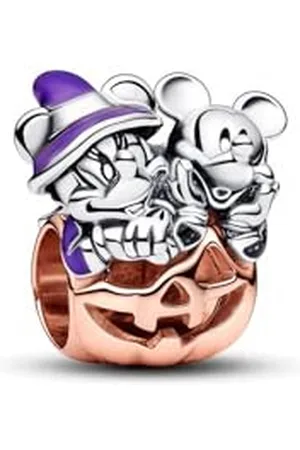 PANDORA Moments Disney Micky Maus & Minnie Maus Halloween Kürbis Charm aus Sterling Silber mit 14 Karat rosévergoldete Metalllegierung, Kompatibel Moments Armbändern, 782816C01