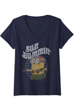 Minions Damen Minions Bob Sun Bummin Hula T-Shirt mit V-Ausschnitt