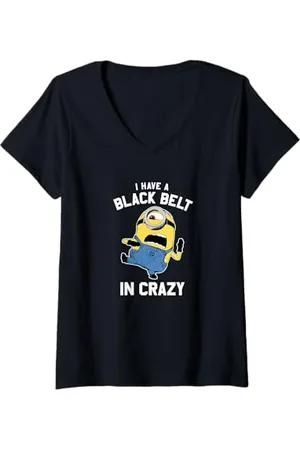 Minions Damen Despicable Me Stuart I Have A Black Belt In Crazy T-Shirt mit V-Ausschnitt