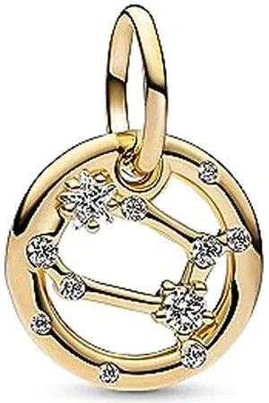PANDORA Moments Sternzeichen Zwilling Charm-Anhänger aus Sterling Silber mit 14 Karat vergoldeter Metalllegierung, Zirkonia, Kompatibel Moments Armbänder, 762711C01