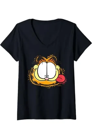 Garfield Damen - Charakter Gesicht Katze T-Shirt mit V-Ausschnitt