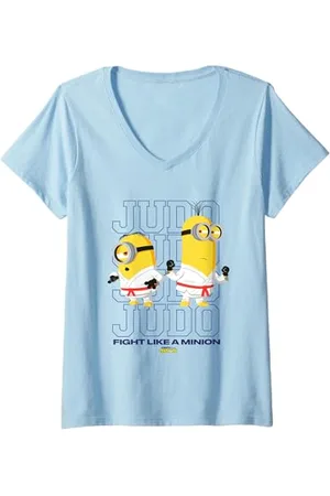 Minions Damen Judo Judo Judo Fight Like A Minion Big Chest Poster T-Shirt mit V-Ausschnitt