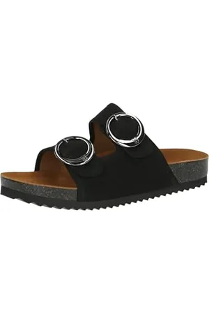 Caprice Damen Pantoletten aus Leder Bequem, Schwarz , 37 EU