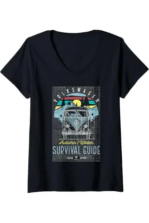 Volkswagen Damen Typ 2 T1 Campervan Survival Guide T-Shirt mit V-Ausschnitt