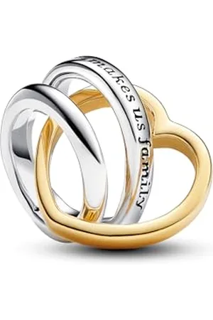 PANDORA Moments Bicolor Stiefmutter Verschlungene Herzen Charm aus Sterling Silber mit vergoldeter Metalllegierung, Kompatibel Moments Armbändern, 763244C00