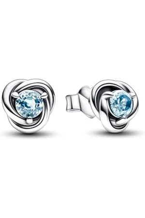 PANDORA Sterling stud earrings with sea aqua blue crystal