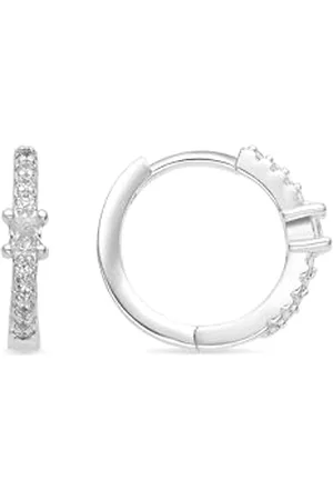 Luxenter Ohrringe mit glänzendem Zirkoniastein, Silber-Finish - Duia, Pequeños, Metall, Zirkonia
