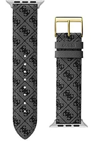 Guess Graues Logo-Lederarmband für Apple Watch, 38–40 mm, schwarz/grau, Modern