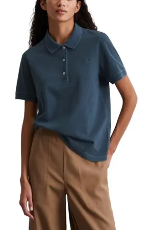 Marc O’ Polo Marc OߴPolo Damen Kurzarm-Poloshirt mit Stretch-Anteil Regular Fit, Blau , L