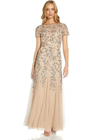 Adrianna Papell Damen Floral Beaded Godet Kleid, , 34 (Herstellergröße:Size 8)