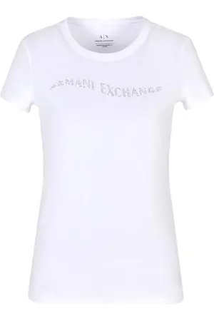 Armani Exchange Damen Slim Fit Embellished Wave Logo Tee T-Shirt, , XL EU