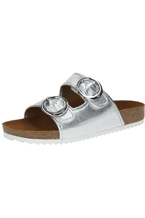 Caprice Damen Pantoletten aus Leder Bequem, Silber ( .), 38 EU