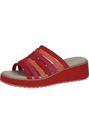 Caprice Damen Pantoletten aus Leder mit Keilabsatz, Rot , 41 EU