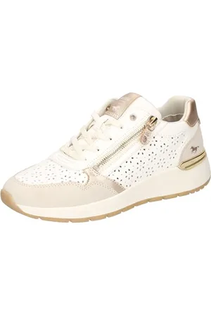 Mustang Damen 1487-303 Schnuerhalbschuh, weiß/Gold, 42 EU