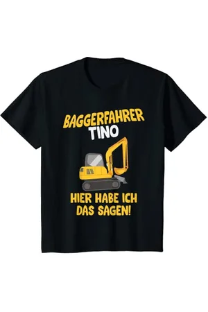 Shirts of Heaven - Bauarbeiter, Bagger & Baustelle Kinder Baggerfahrer Tino, Baustelle T-Shirt mit Name, Kinder T-Shirt