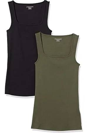 Amazon Damen Tanktop mit schmaler Passform und quadratischem Ausschnitt, 2er-Pack, , M