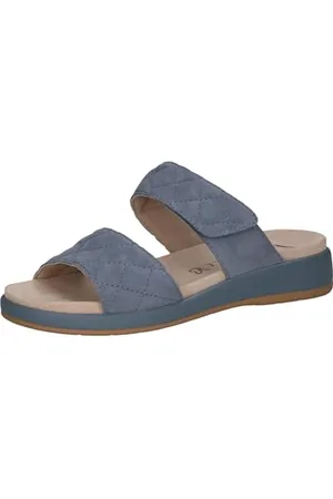 Caprice Damen Pantoletten aus Leder mit Klettverschluss, Blau (Lt.Blue Suede), 42 EU