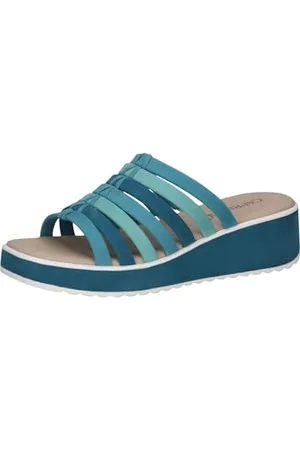Caprice Damen Pantoletten aus Leder mit Keilabsatz, Blau , 41 EU