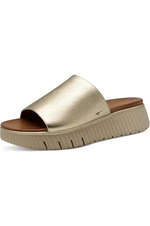 Tamaris Comfort Damen Pantoletten aus Leder Plateau, Gold , 37 EU