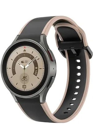 System-S Armband 20 mm aus Silikon für Samsung Galaxy Watch 5 4 Smartwatch Beige Schwarz