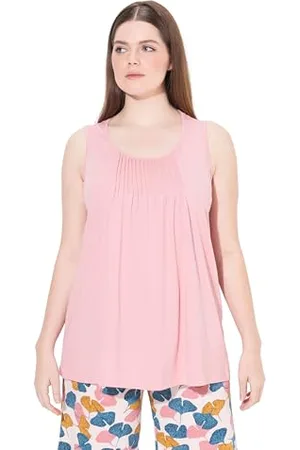 Ulla Popken Damen große Größen Übergrößen Plus Size Pyjama Shirt Sleeveless Pintucks
