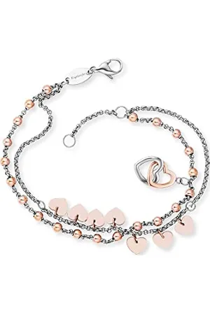 Engelsrufer Damen Armband und Fußkette Boho Herzen aus Edelstahl Bicolor, Charm-Elemente in Silber und Roségold, verstellbar, nickelfrei