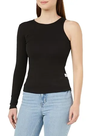 Replay Damen Langarmshirt One-Shoulder-Oberteil, (Schwarz), XS