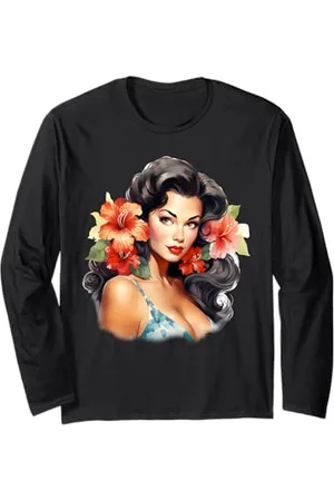 Urban Empyre Hübsches hawaiianisches Hula Pin-Up Girl Aquarell Langarmshirt