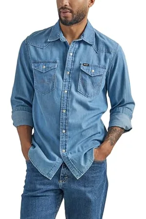 Wrangler Herren Iconic Denim Regular Fit Snap Shirt Hemd mit Button-Down-Kragen, , XL
