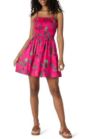Amazon Damen Regular-Fit-Kurzkleid ausBaumwollsatin mit Gesmoktem Mieder, , XXS