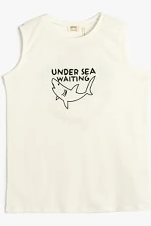 Koton Boys Sleeveless T-Shirt Crew Neck Back Shark Printed Cotton