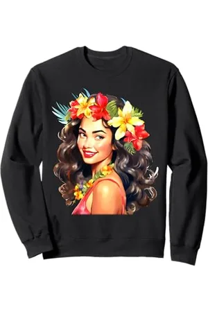 Urban Empyre Hübsches hawaiianisches Pin-Up Girl x Hula Girl Aquarell Sweatshirt