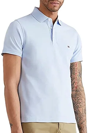 Tommy Hilfiger Herren Poloshirt Langarm Regular Fit mit Knopfleiste, Blau (Breezy Blue), L