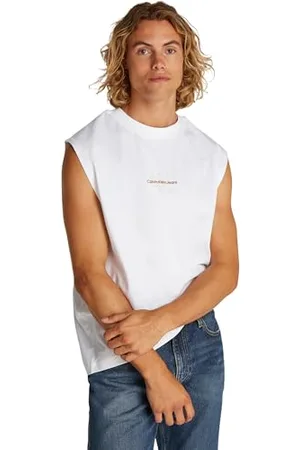 Calvin Klein Herren Tank Top Monologo Sleeveless Tee Relaxed Fit, Weiß (Bright White), XS