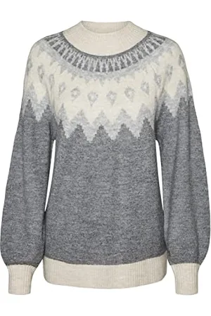 VERO MODA Damen Vmsimonenew O-n Nordic Blou. Ga Boo Pullover, Medium Grey Melange/Pattern:w Lgm+Birch, XS EU