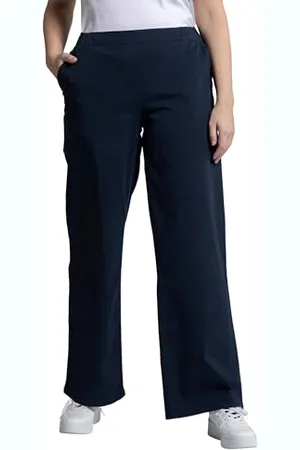 Ulla Popken Damen Mary, Flat Front, Partially Elastic Waistband, Wide, Straight Freizeithose, , 46 Große Größen EU