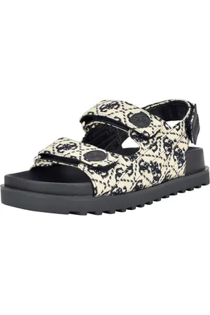 Guess Damen Fadey Flache Sandale, Elfenbein/Dunkelblau, Logo, Mehrfarbig, 41 EU