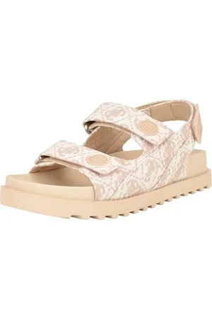 Guess Damen Fadey Flache Sandale, Hellrosa/Weiß, Logo, Mehrfarbig, 41 EU