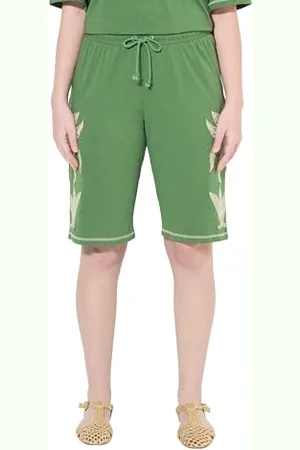 Ulla Popken Damen große Größen Übergrößen Plus Size Jersey Shorts with Palms Embroidery