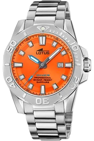 Lotus Herren Armbanduhr in der Farbe Silber und Orange mit Edelstahlarmband, Wasserdichtigkeit: 20bar, Gehäusedurchmesser: 44,5 mm, 18926/3