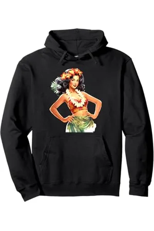 Urban Empyre Hübsches hawaiianisches Mädchen x Hula Pin-Up Girl Aquarell Pullover Hoodie