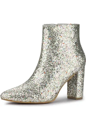 Allegra K Glitzernde Damen-Stiefeletten mit spitzer Zehenpartie und klobigem Absatz 37.5