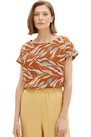 TOM TAILOR Damen 1036698 Bluse mit Muster, 31758-Brown Abstract Leaf Design, 40
