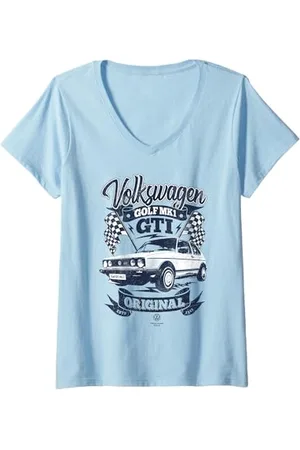 Volkswagen Damen Golf GTI MK1 Original Rennflaggen T-Shirt mit V-Ausschnitt